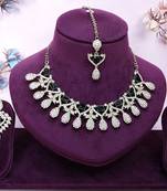 Green yellow gold premium designer american diamond and stone work necklace set