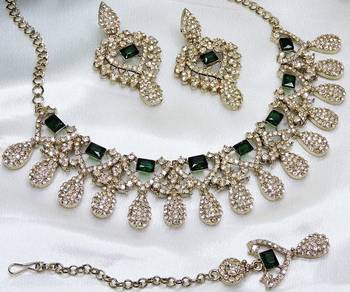 Green yellow gold premium designer american diamond and stone work necklace set 2