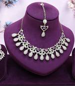 Purple yellow gold premium designer american diamond and stone work necklace set
