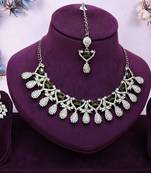Green yellow gold premium designer american diamond and stone work necklace set