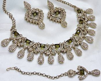 Green yellow gold premium designer american diamond and stone work necklace set 2