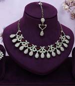 Maroon yellow gold premium designer american diamond and stone work necklace set