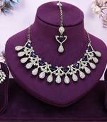 Blue yellow gold premium designer american diamond and stone work necklace set
