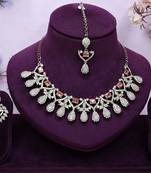 Pink yellow gold premium designer american diamond and stone work necklace set