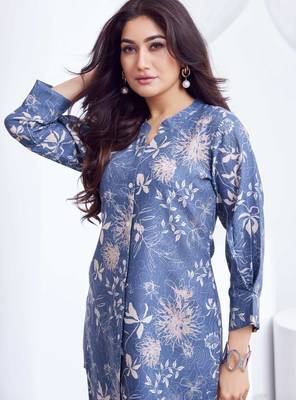 Blue floral printed rayon 2-pieces co-ord sets for women 4