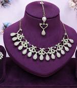Purple yellow gold premium designer american diamond and stone work necklace set
