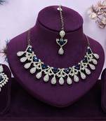 Blue yellow gold premium designer american diamond and stone work necklace set