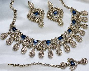 Blue yellow gold premium designer american diamond and stone work necklace set 2