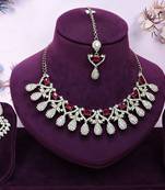 Pink yellow gold premium designer american diamond and stone work necklace set