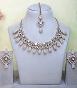 White yellow gold premium designer american diamond and stone work necklace set