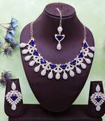 Blue rose gold premium designer american diamond and stone work necklace set