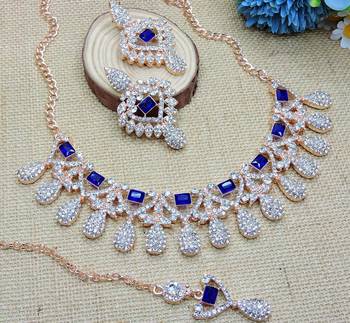 Blue rose gold premium designer american diamond and stone work necklace set 3
