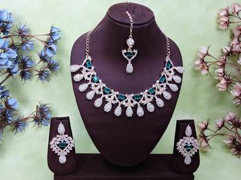 Green rose gold premium designer american diamond and stone work necklace set 1