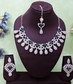 Green rose gold premium designer american diamond and stone work necklace set