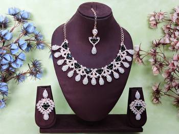 Green rose gold premium designer american diamond and stone work necklace set 1