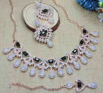 Green rose gold premium designer american diamond and stone work necklace set 2