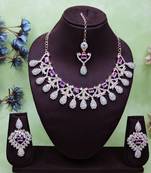 Purple rose gold premium designer american diamond and stone work necklace set