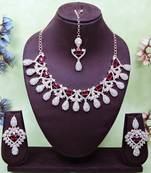 Maroon rose gold premium designer american diamond and stone work necklace set