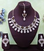 Green rose gold premium designer american diamond and stone work necklace set
