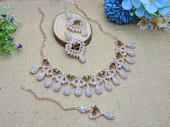 Green rose gold premium designer american diamond and stone work necklace set 2