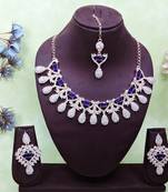 Blue rose gold premium designer american diamond and stone work necklace set