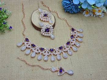 Blue rose gold premium designer american diamond and stone work necklace set 2