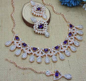 Blue rose gold premium designer american diamond and stone work necklace set 3