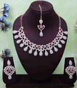 Pink rose gold premium designer american diamond and stone work necklace set