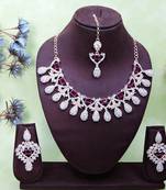 Purple rose gold premium designer american diamond and stone work necklace set