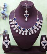 Blue rose gold premium designer american diamond and stone work necklace set