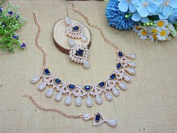 Blue rose gold premium designer american diamond and stone work necklace set 2