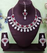 Pink rose gold premium designer american diamond and stone work necklace set