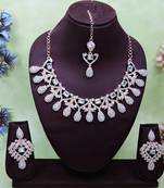White rose gold premium designer american diamond and stone work necklace set