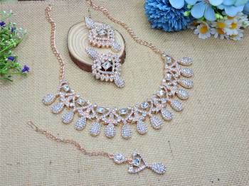 White rose gold premium designer american diamond and stone work necklace set 2