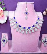 Blue rhodium premium designer american diamond and stone work necklace set