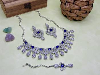 Blue rhodium premium designer american diamond and stone work necklace set 2