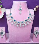 Green rhodium premium designer american diamond and stone work necklace set