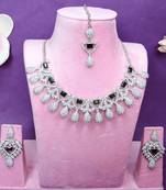 Green rhodium premium designer american diamond and stone work necklace set