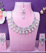 Purple rhodium premium designer american diamond and stone work necklace set