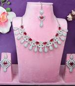 Maroon rhodium premium designer american diamond and stone work necklace set
