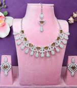 Green rhodium premium designer american diamond and stone work necklace set