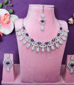 Blue rhodium premium designer american diamond and stone work necklace set