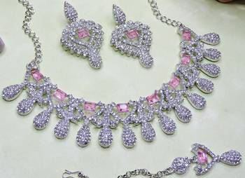 Pink rhodium premium designer american diamond and stone work necklace set 3