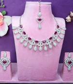 Purple rhodium premium designer american diamond and stone work necklace set