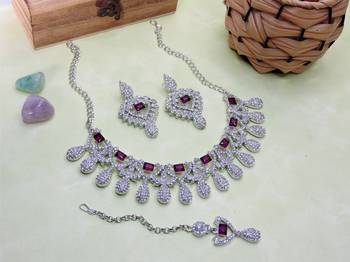 Purple rhodium premium designer american diamond and stone work necklace set 2