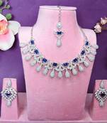 Blue rhodium premium designer american diamond and stone work necklace set