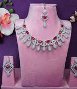 Pink rhodium premium designer american diamond and stone work necklace set