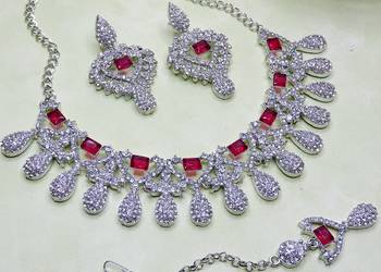 Pink rhodium premium designer american diamond and stone work necklace set 3