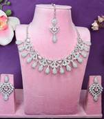 White rhodium premium designer american diamond and stone work necklace set