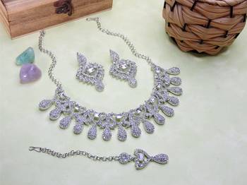 White rhodium premium designer american diamond and stone work necklace set 2